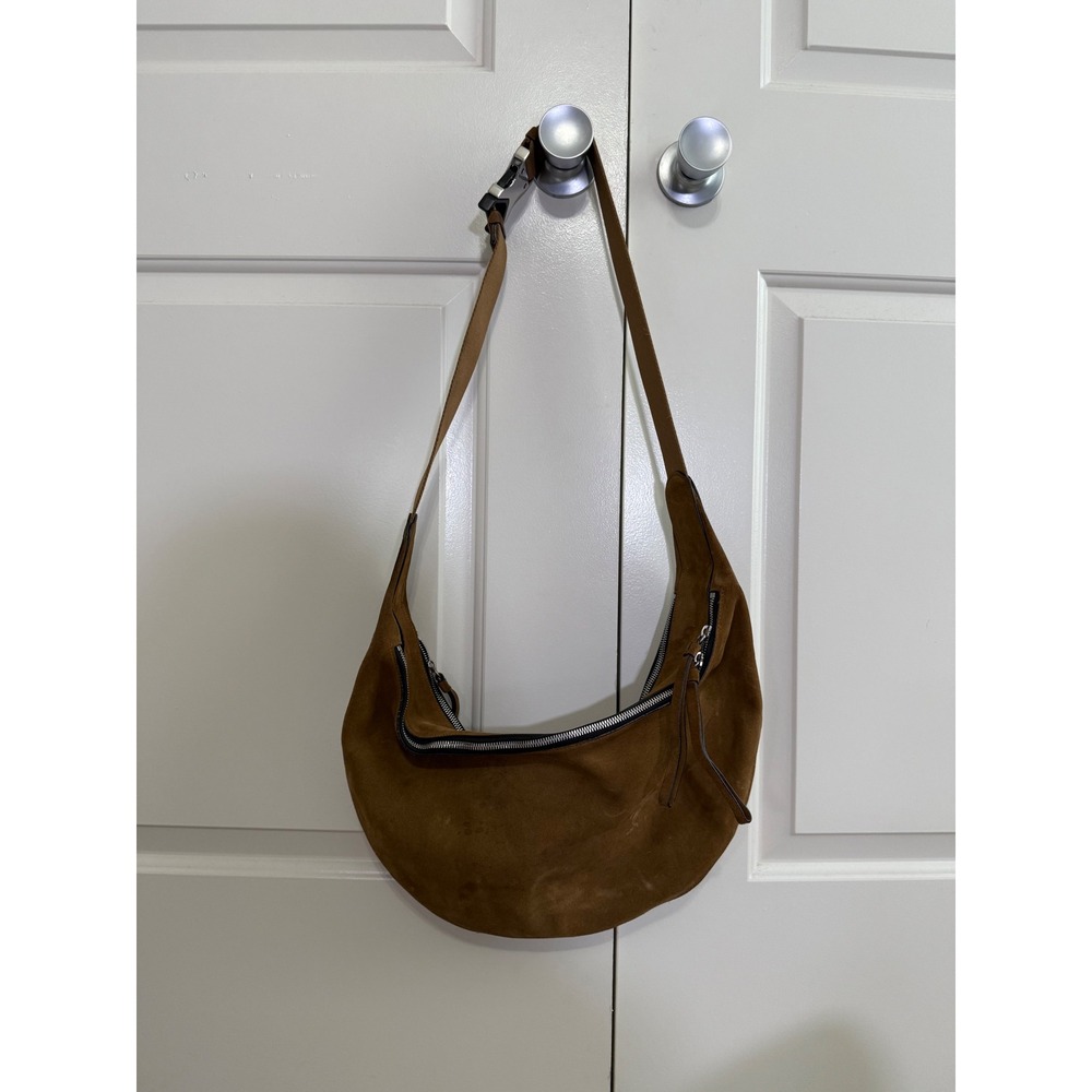 Rag & Bone Addie Suede Crossbody Bag Brown Crescent Hobo Buckle Strap Minimalist